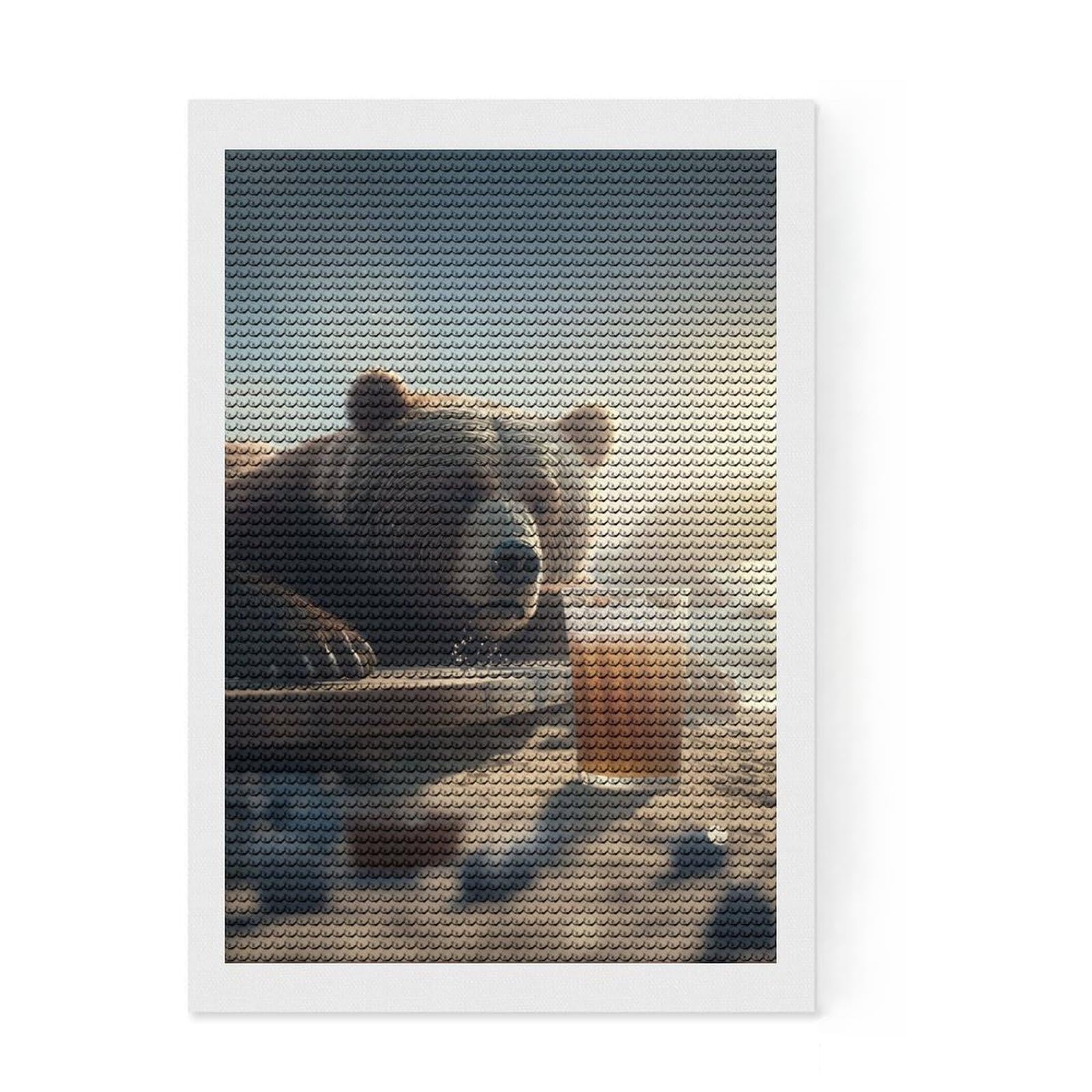 Junmoney Drunk Bear with Beer Diamond Painting Set 8"x12", Festive Craft Gift, for Beginners, Full Kit Included, Vintage Style Decor