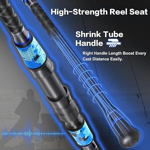 Vista 5 de Sougayilang Combo de caña y carrete de pesca de surf, 4 piezas MH/H de agua salada con carrete giratorio de tamaño 5000 (12 pies/15 pies)