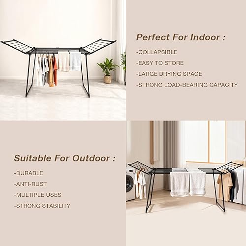 Miniatura 25 de Estante de secado de ropa, estante de lavandería Gullwing, plegable, ahorra espacio, con clips para calcetines, para ropa, toallas, ropa de cama