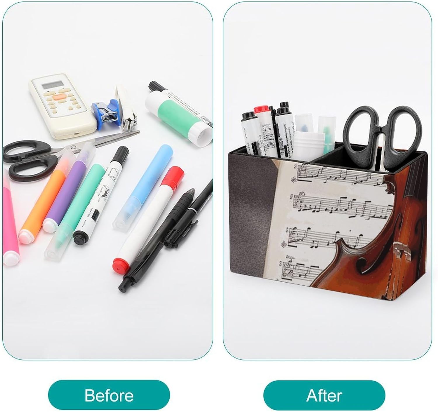 Leather Pen Holder for Desk Organizer Violin Sheet Music Pencil Holder 2 Slots Cute Pencil Cup Decorative Makeup Brush Holder Cup Office Pen Cup Desk Accessories Pen Organizer image 3