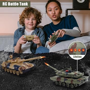 Fistone 1/24 RC Battle Tank Set - Remote Control T90 & Leopard Tanks with Realistic Sounds, Lights, Life Indicators, and Spray Effects - Military Toy for Kids & Adults