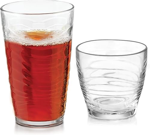 Miniatura 12 de Libbey Ascent Tumbler and Rocks - Juego de 16 vasos de vidrio con curvatura, juego de cristalería versátil para fiestas y más