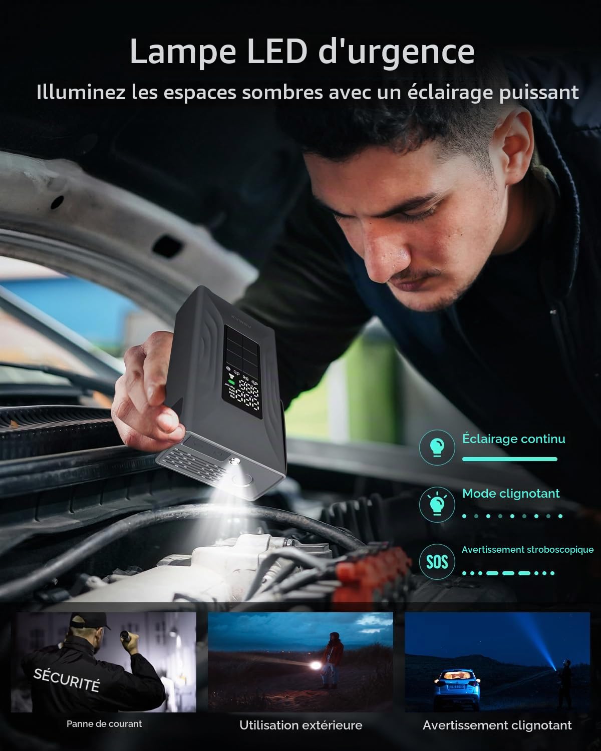 ASMAX Arrancador de Baterias de Coche 4000A, Compresor de Aire 150PSI, Arrancador de Coche 12V Para 9L de Gasolina o 8L de Diésel, Booster Con Pantalla LCD Grande, Para Coche/Camión/Moto - T20