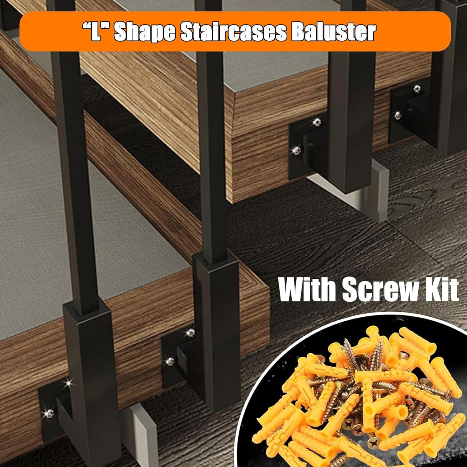 Indoor Staircase Railing Rod Iron Spindles,Standing Square Replacement Stair Spindles Post,Apartments/Lofts/Villas/Living Room Divider Staircase Corridors Fencing Column, Two-Rows Metal Baluster Insta