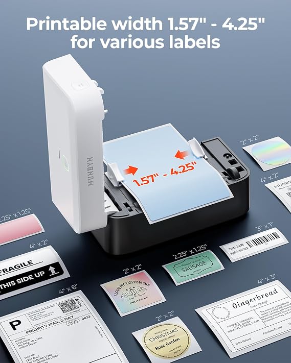 MUNBYN Bluetooth Thermal Label Printer RW403B, Wireless 4x6 Shipping Label Printer for Small Business, Compatible with Android, iPhone, Windows, Mac, Chromebook, Print Width 1.57-4.25