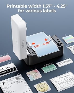 MUNBYN Bluetooth Thermal Label Printer RW403B, Wireless 4x6 Shipping Label Printer for Small Business, Compatible with Android, iPhone, Windows, Mac, Chromebook, Print Width 1.57-4.25