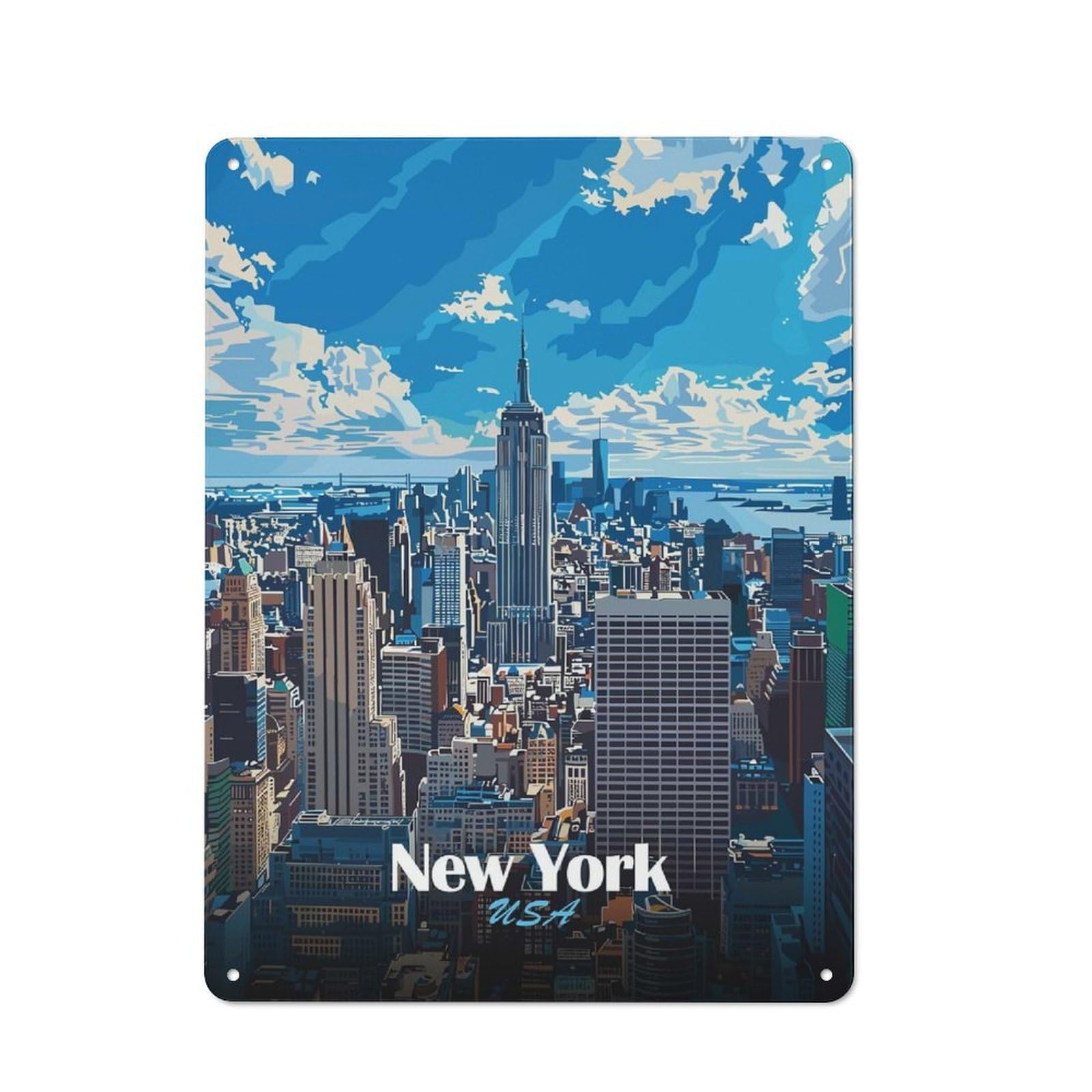 Junmoney Style New York City Skyline Illustration Vintage Metal Sign 40X30cm, Vintage Cafe Wall Decor For Takeaway, Bar, Kitchen Or Counter Area