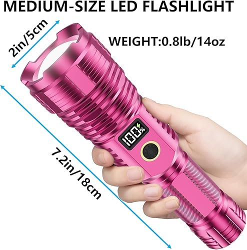 Miniatura 6 de Linternas recargables de alto lúmenes, luz LED súper brillante de luz de luz larga, linternas con zoom con pantalla digital LCD, 5 modos,