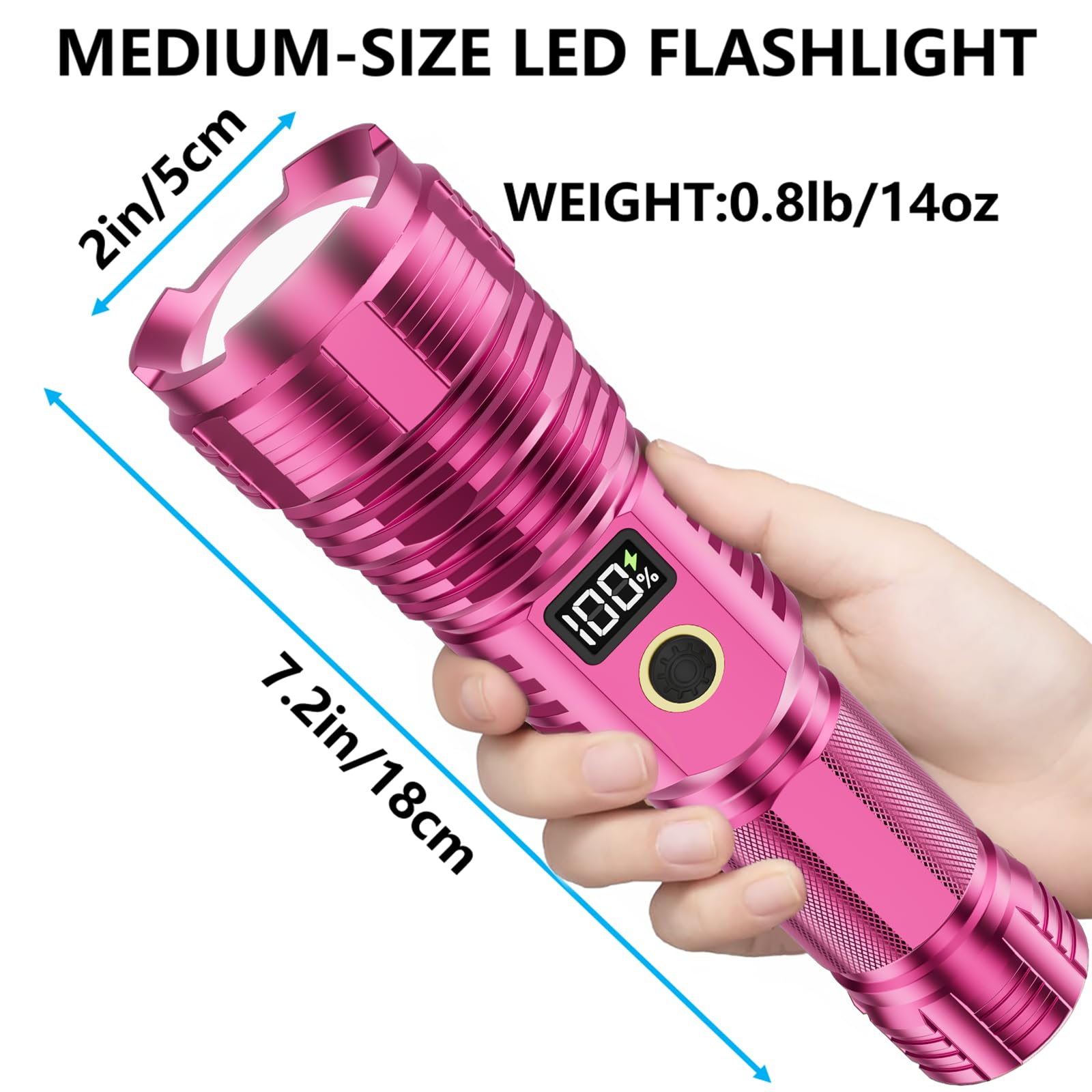 Torcia ricaricabile ad alta luminosità, LED super luminosa, fascio lungo, zoomabile Linternas con display digitale LCD, 5 modalità, impermeabile, potente torcia tattica per emergenze, regalo da