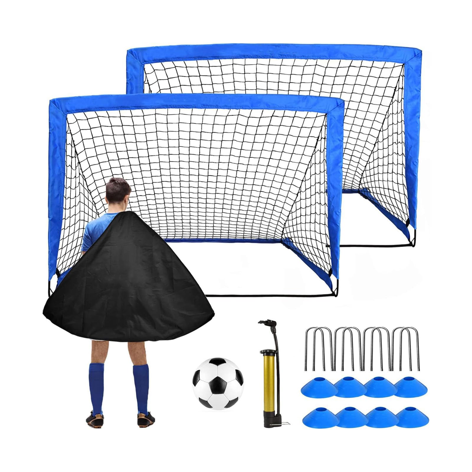 Juego de práctica de fútbol para niños, incluye 2 estructuras de cono de bola, ventilador de aire para deportes de equipo y entretenimiento familiar, conos de entrenamiento de fútbol incluidos