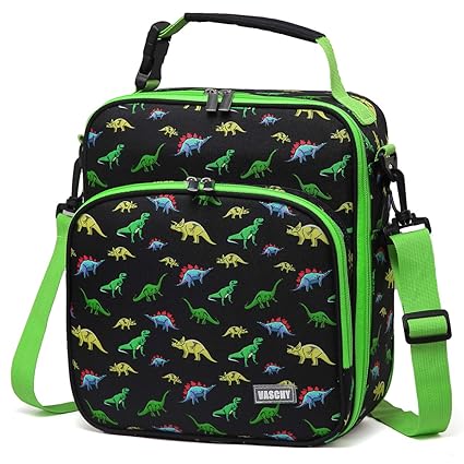 Lunch Boxes Bag for Kids,VASCHY Reusable Lunch Box Containers for Boys and Girls with Detachable Shoulder Strap, Insulated Lunch Coolers for School Cute Dinosaur