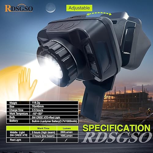 Miniatura 4 de Casco de seguridad industrial con luz RGS-8C rejillas de ventilación ajustables, transpirables, ligeros, cascos con faros delanteros para
