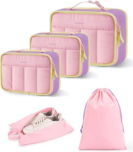 BAGSMART Cubos de compresión de embalaje para viajes, juego de 6, 5 juegos, 4 unidades, bolsas organizadoras de maleta de compresión para maletas,