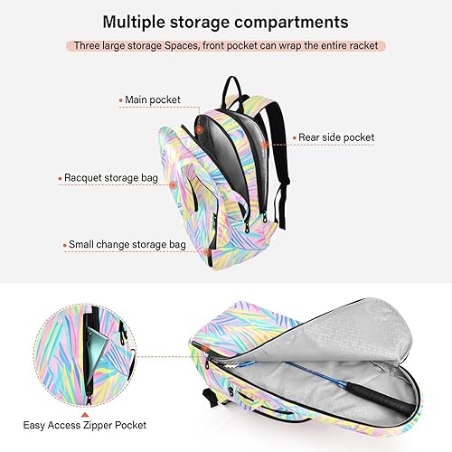 Miniatura 5 de Mochila de tenis para adultos, grande, resistente, plantas tropicales, simple, 2 raquetas, bolsa de tenis acolchada, bolsa de gimnasio para hombres
