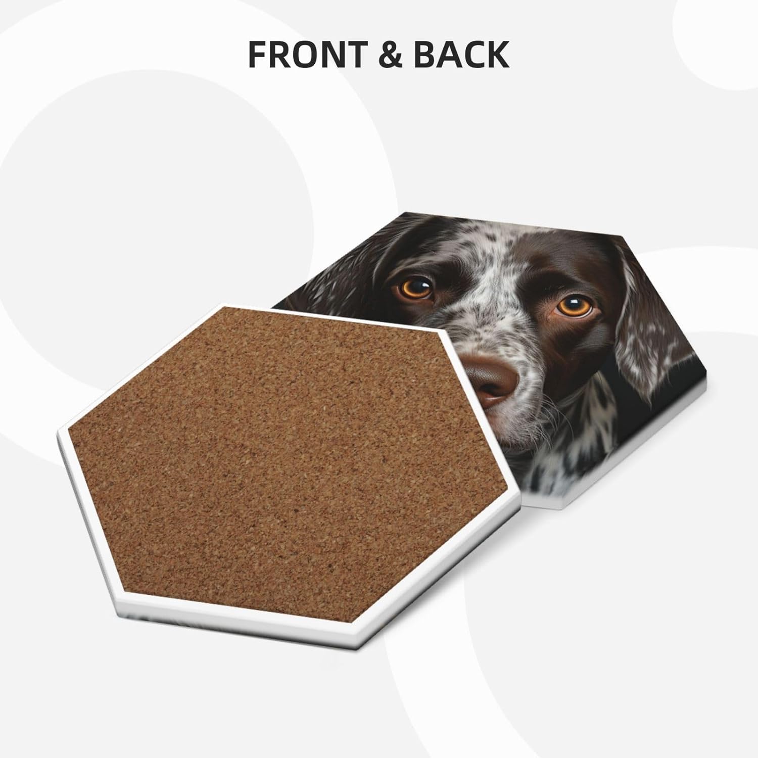 ドリンクコースター6枚セット セラミックコースター ホルダー付き ブラウンとグレー 犬 ラウンドコースター ドリンク用 卓上保護 カ