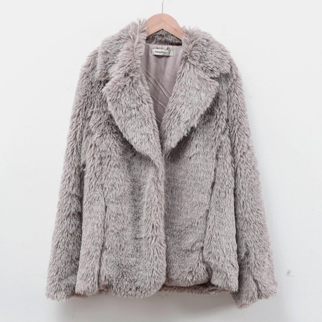 Amazhiyu Women's Faux Fur Lapel Coat Open Front Fluffy Jackets Winter Overcoat - Image 5