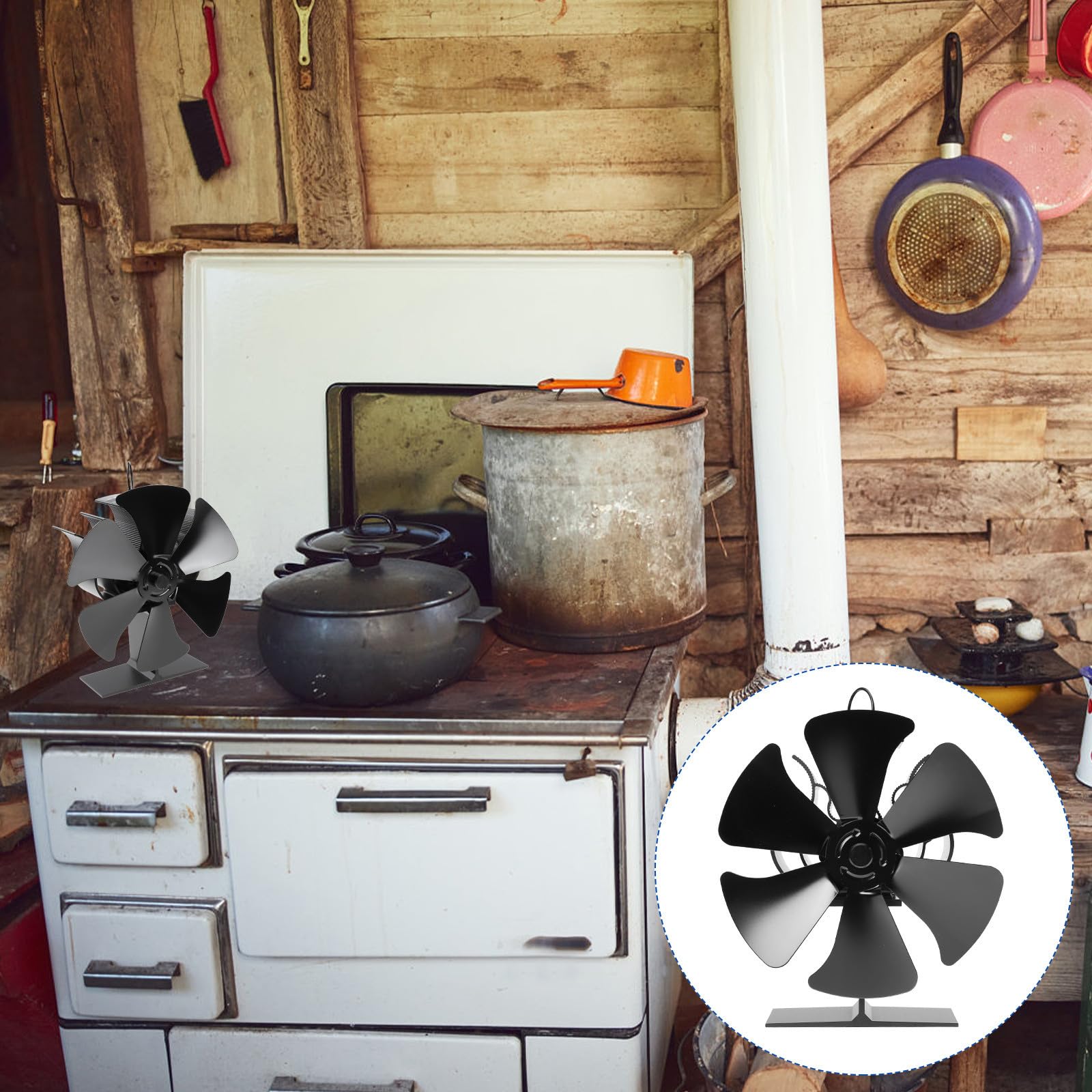 Kaminofenlüfter 6 blatt Ofenventilator aus Aluminium mit Leisem Betrieb und Großem Luftvolumen für Holzöfen zum Heizen im Sommer Effizienter Herdlüfter