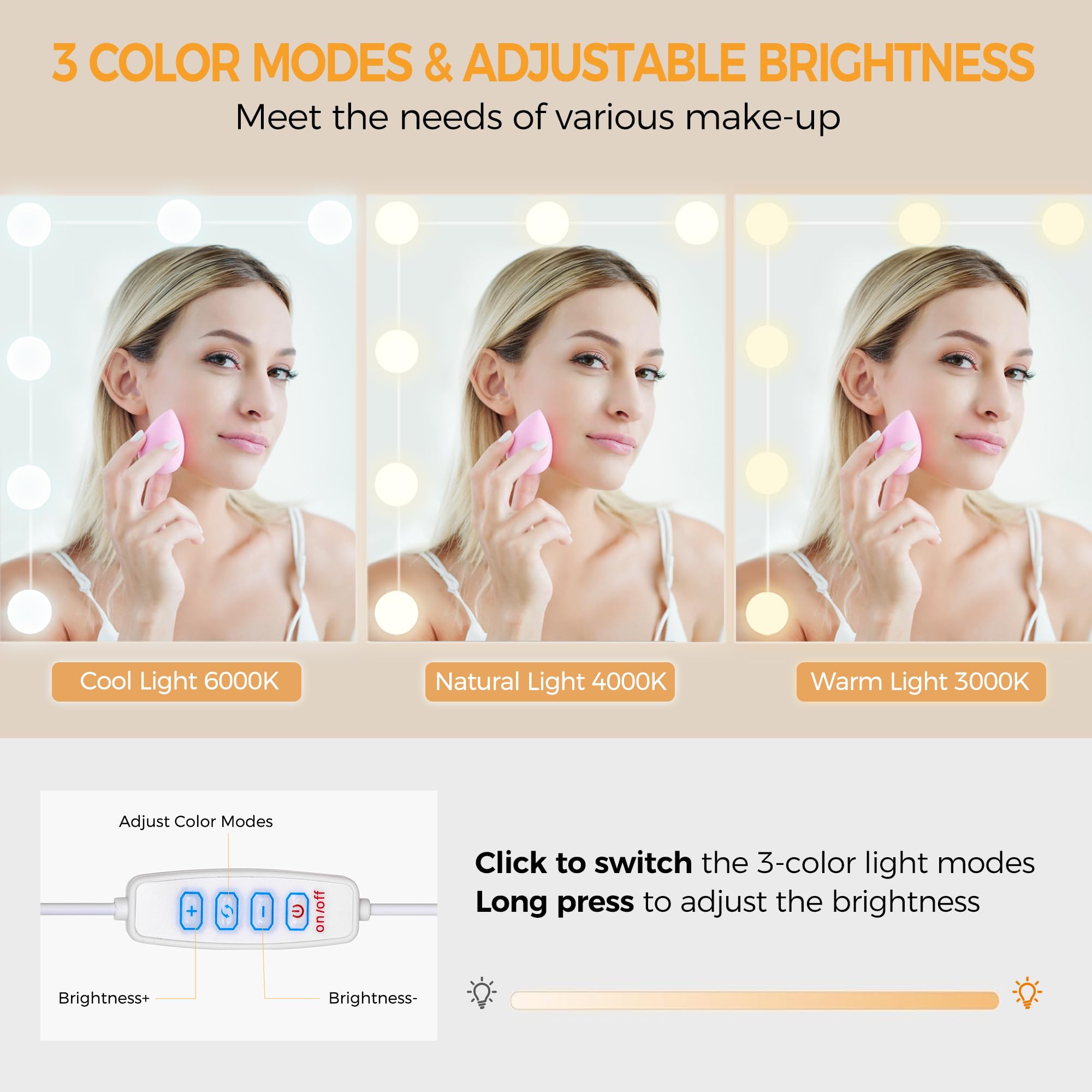 ANWBROAD Grande Toletta Trucco con Luci LED e Prese 150x135x40cm, Bianca | illuminazione Regolabile a 3 Colori Moderna Postazione Trucco con Specchio 8 Cassetti 2 Armadietti Toletta BDT67W