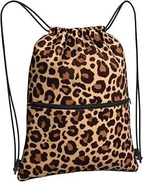 Leopard Print Backpack – Drawstring Backpack for Gym Swimming, Leopard Print Bag with Adjustable Shoulder Strap, Draw String Bag Gym & Travel