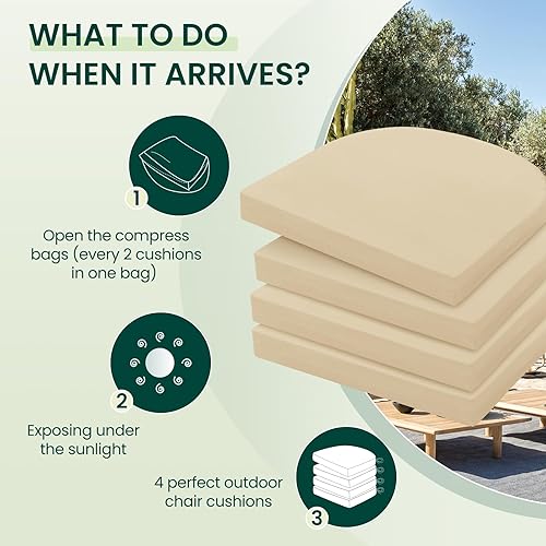 Miniatura 5 de HARBOREST Juego de 4 cojines para sillas de exterior, cojines de esquina redonda impermeables para muebles de patio - Cojines para muebles de patio