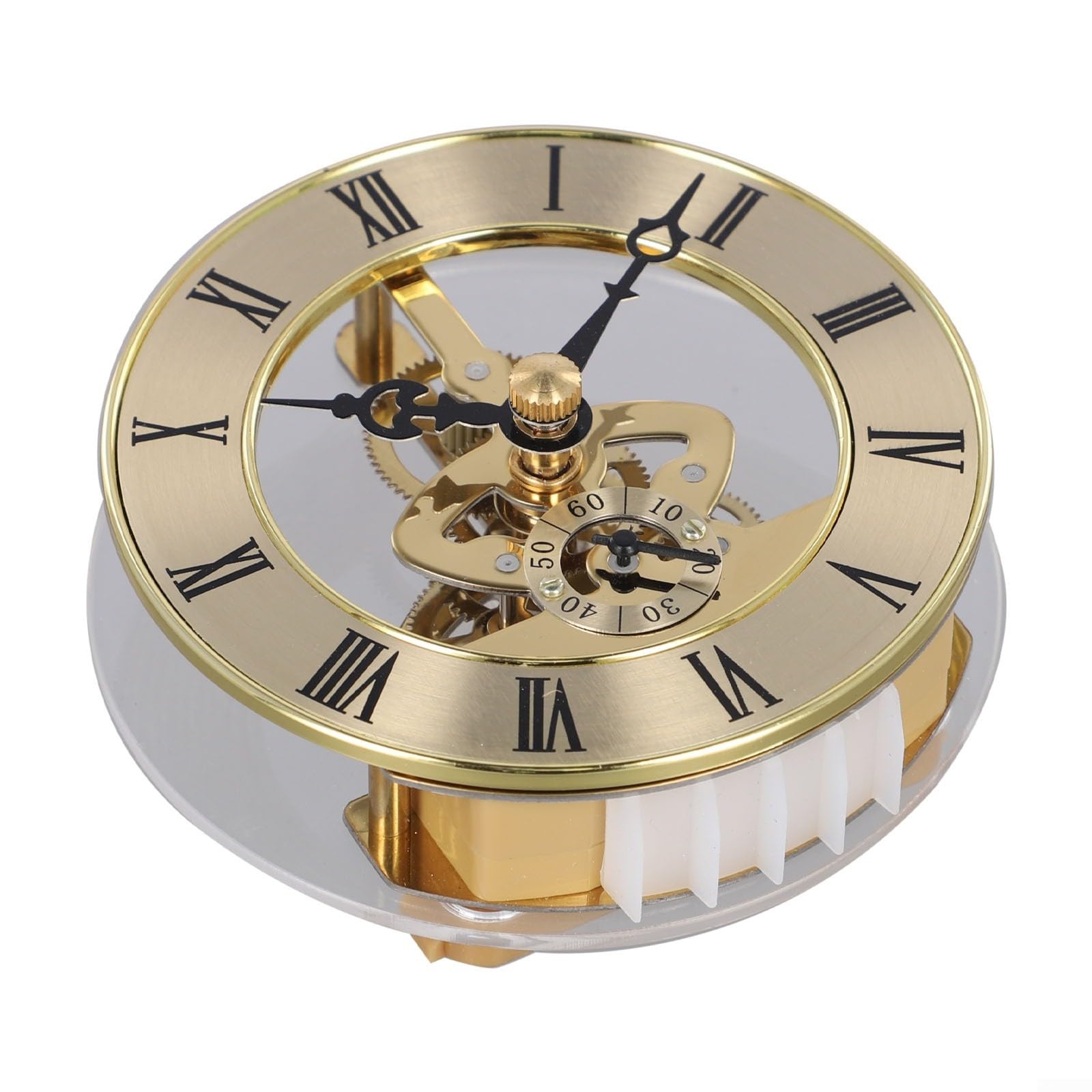 86 mm goldenes Skelett-Uhrwerk mit sichtbaren Zahnrädern und schwarzen römischen Zahlen, Kunststoff, DIY-Komponente, für Bastelprojekte (Gold)