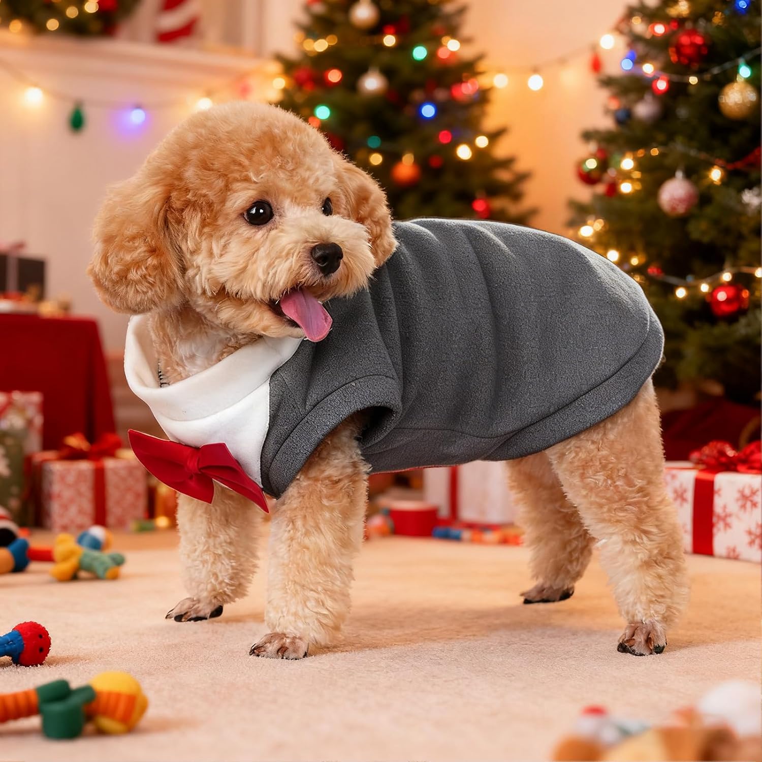 Dog Suit with Bow Tie Pet Tuxedo for Small Medium Dogs Cats Formal Clothes Puppy Outfits for Halloween Wedding Birthday (Grey, Large) thumbnail