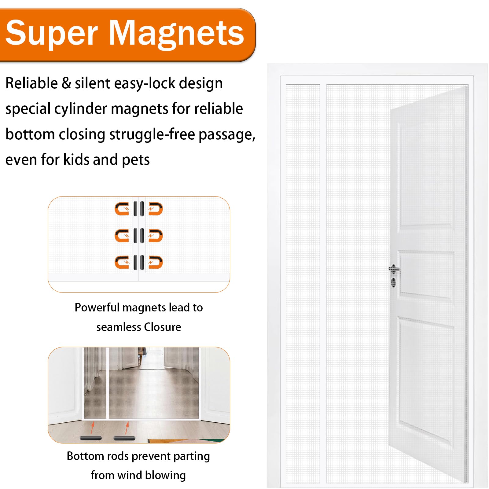 Zanzariera Magnetica per Porte Finestra 120x240cm Apertura Laterale Tenda Zanzariere Zanzariera Porta Magnetica Apertura e Chiusura Silenziosa Facile da Montare Bianco