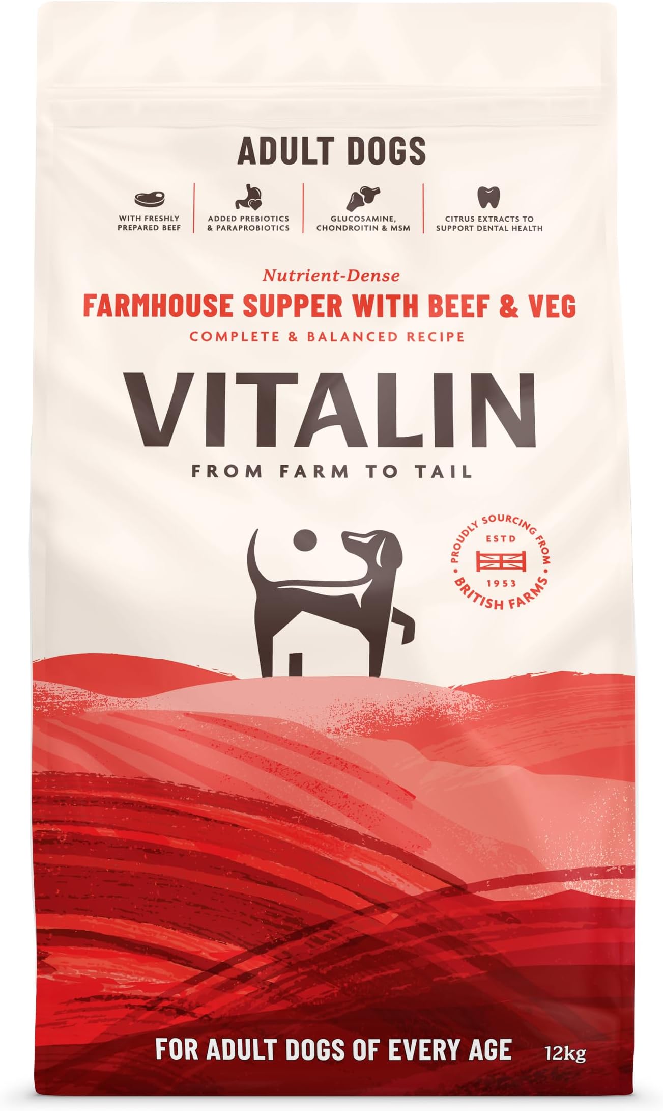 – Adult Farmhouse Supper with Beef and Veg Dry Dog Food | Added Joint, Gut & Dental Support | 12KG