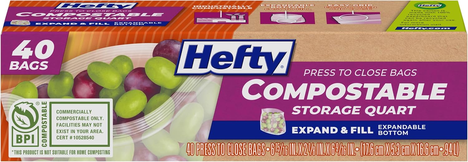 Hefty Compostable Press-To-Close​ Quart 40 Count