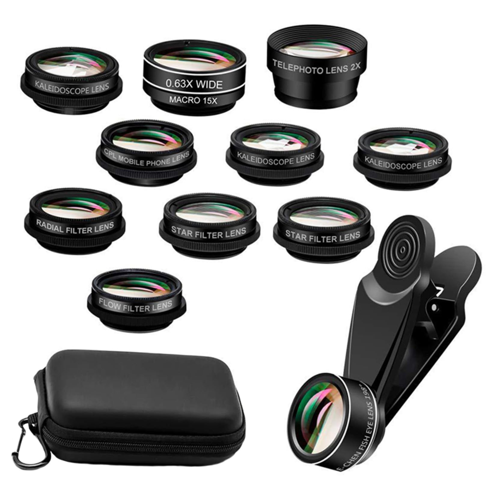 Kit Obiettivi per Smartphone 10 in 1 Nero Visione Larga