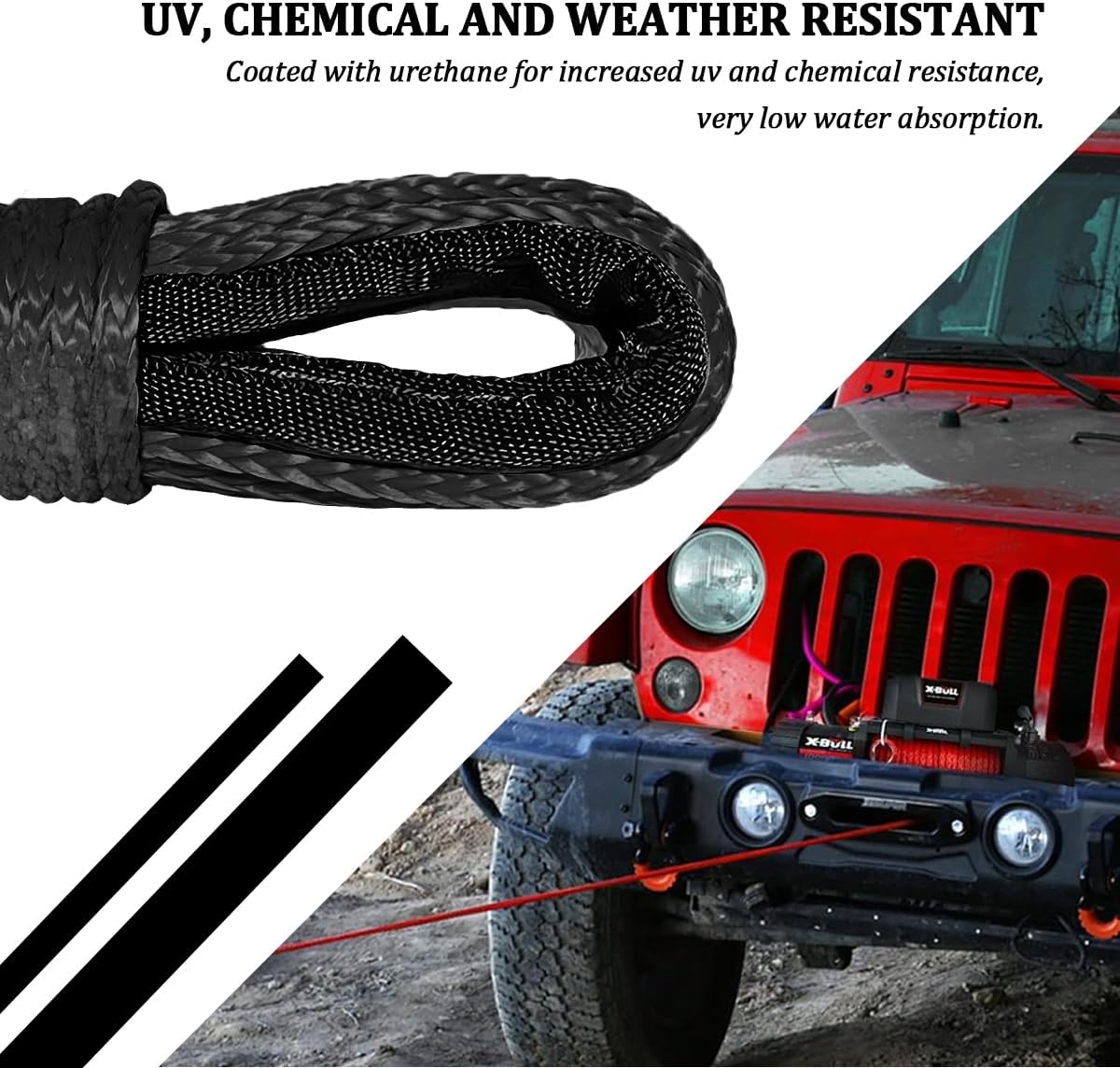 1/4" x 50FT Car Synthetic Winch Rope, Heavy Duty 7700LBS Vehicle Winch Line with Protecting Sleeve & Thimble, ATV Synthetic Winching Cable Line, Universal for ATV UTV Offroad Vehicles (Black)