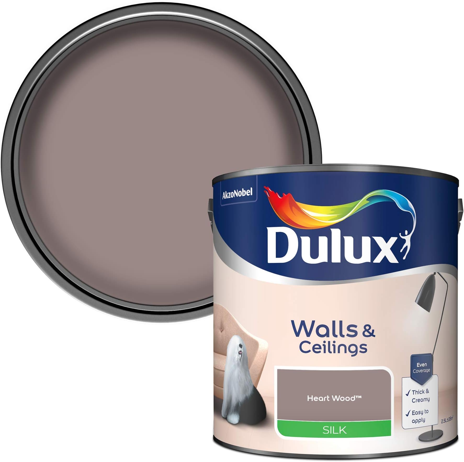Dulux 5293125 Walls & Ceilings Silk Emulsion Paint, Heart Wood, 2.5 litres