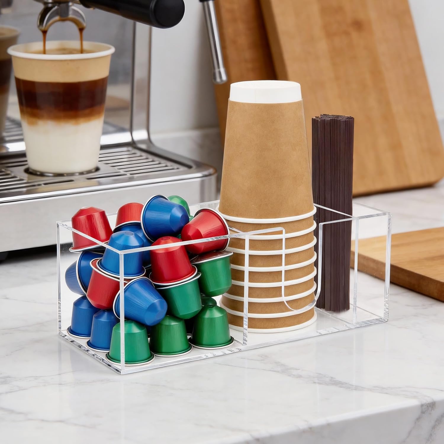 Acrylic Coffee Cup Holder for Countertop, 3-Slot Coffee Bar Organizer for Cups Lids Straws, Clear Coffee Station Organizer for Coffee Bar Accessories image 5