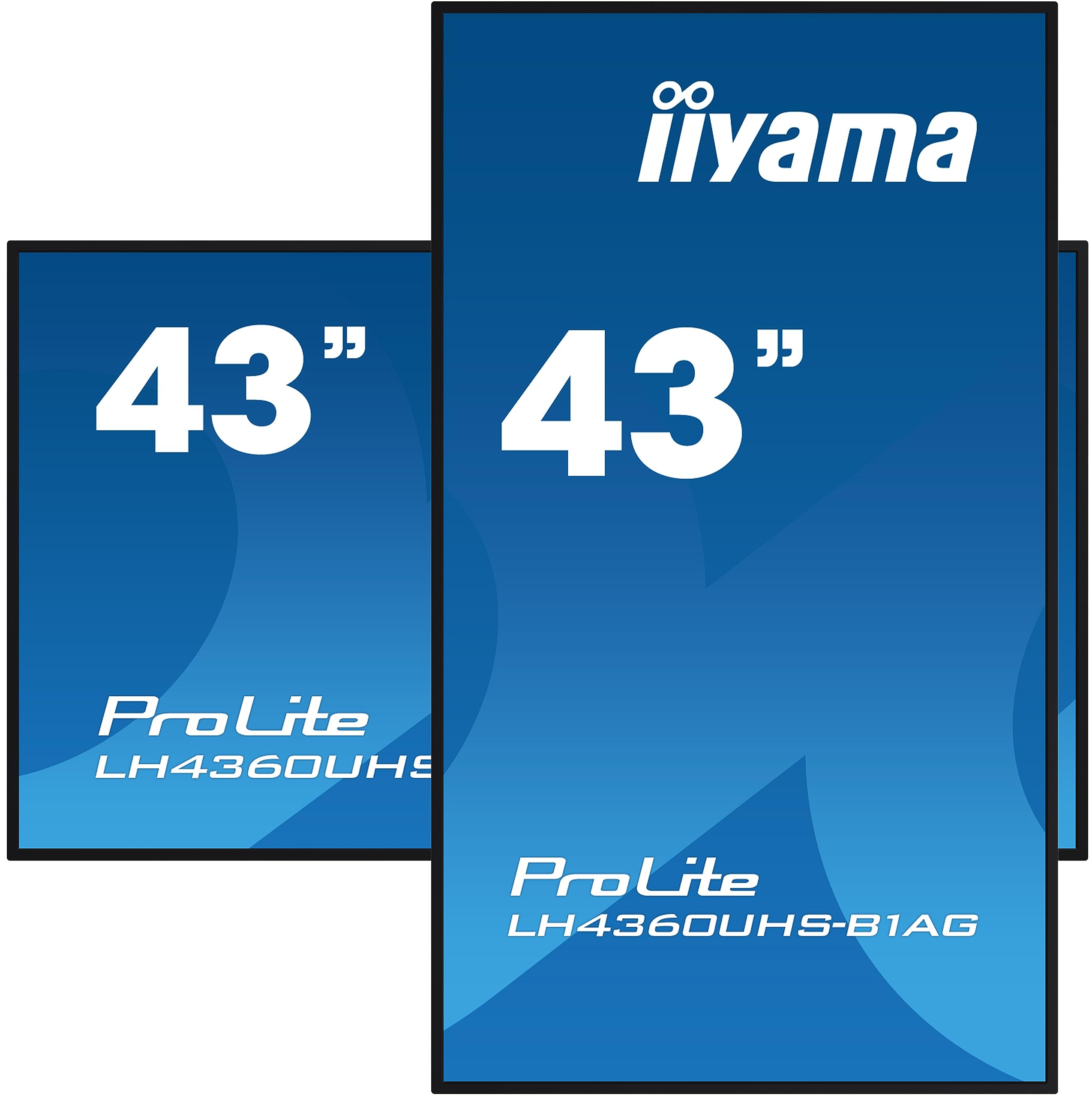 iiyama Prolite LH4360UHS-B1AG 108cm 42.5" Digital Signage Display VA LED Panel 4K UHD HDMI Audio-Out USB2.0 RS-232c RJ45 Mediaplayer Android 11 OS WiFi 24/7 schwarz