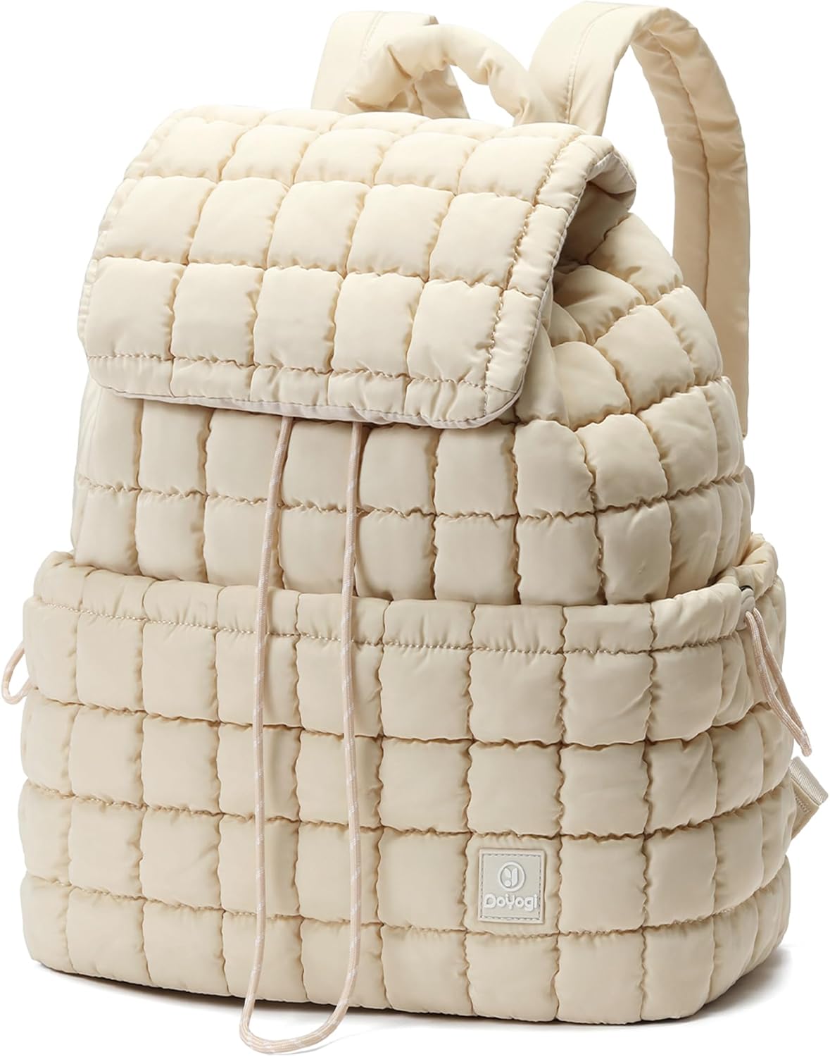 DOYOGI Quilted Backpack for Women, Lightweight Travel Gym Bag, Hiker Pack Drawstring Padding Backpacks, Puffer Travel Bag for Casual Daypack(Beige)