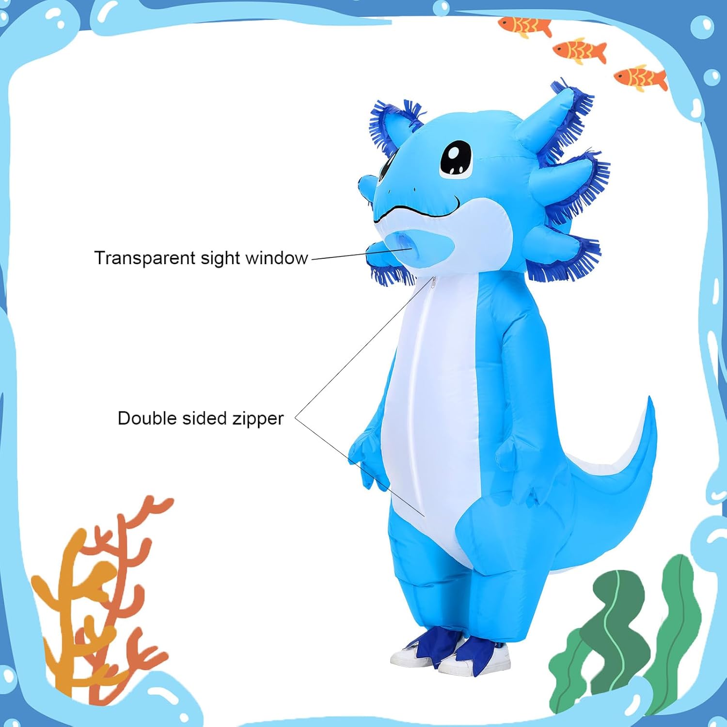 Stegosaurus Inflatable Axolotl Costume for Kids Halloween Kid Blow Up Costume Deluxe Blue Costumes for Girls Boys Cosplay Party - Image 5