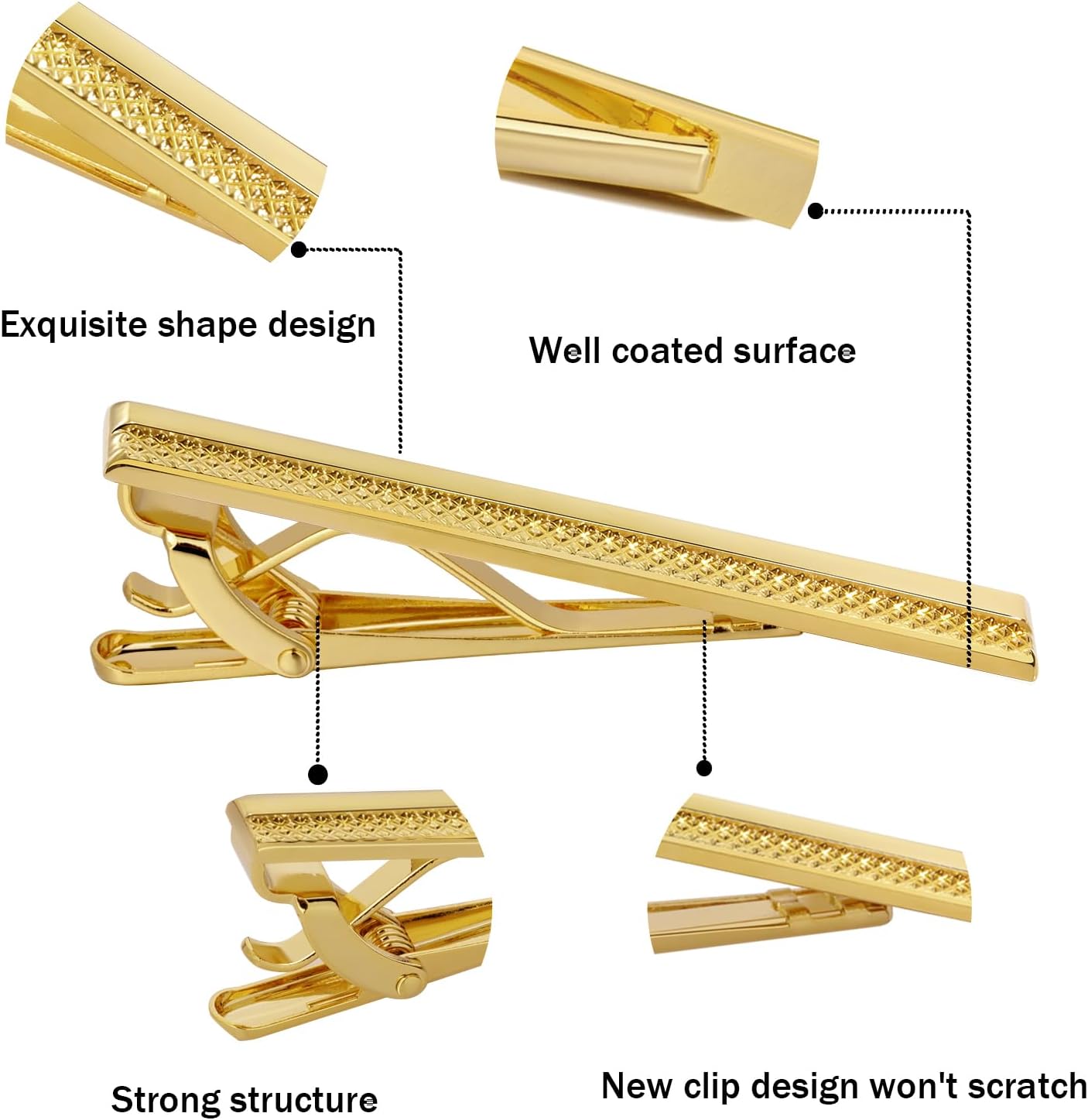 4Pairs Tie Clip Tie Bar and Tie Pin Clip for Regular Ties and Skinny Tie, Unique Tie Clip Tie Clasp Mens Suitable for Wedding Anniversary Business Professional and Best Gifts