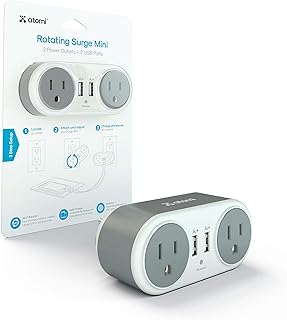 Atomi Rotating Surge Mini - 2-Outlet Surge Protector, Wall Charger, Rotating Power Strip, Outlet Extender, Adapter, 2 USB ...
