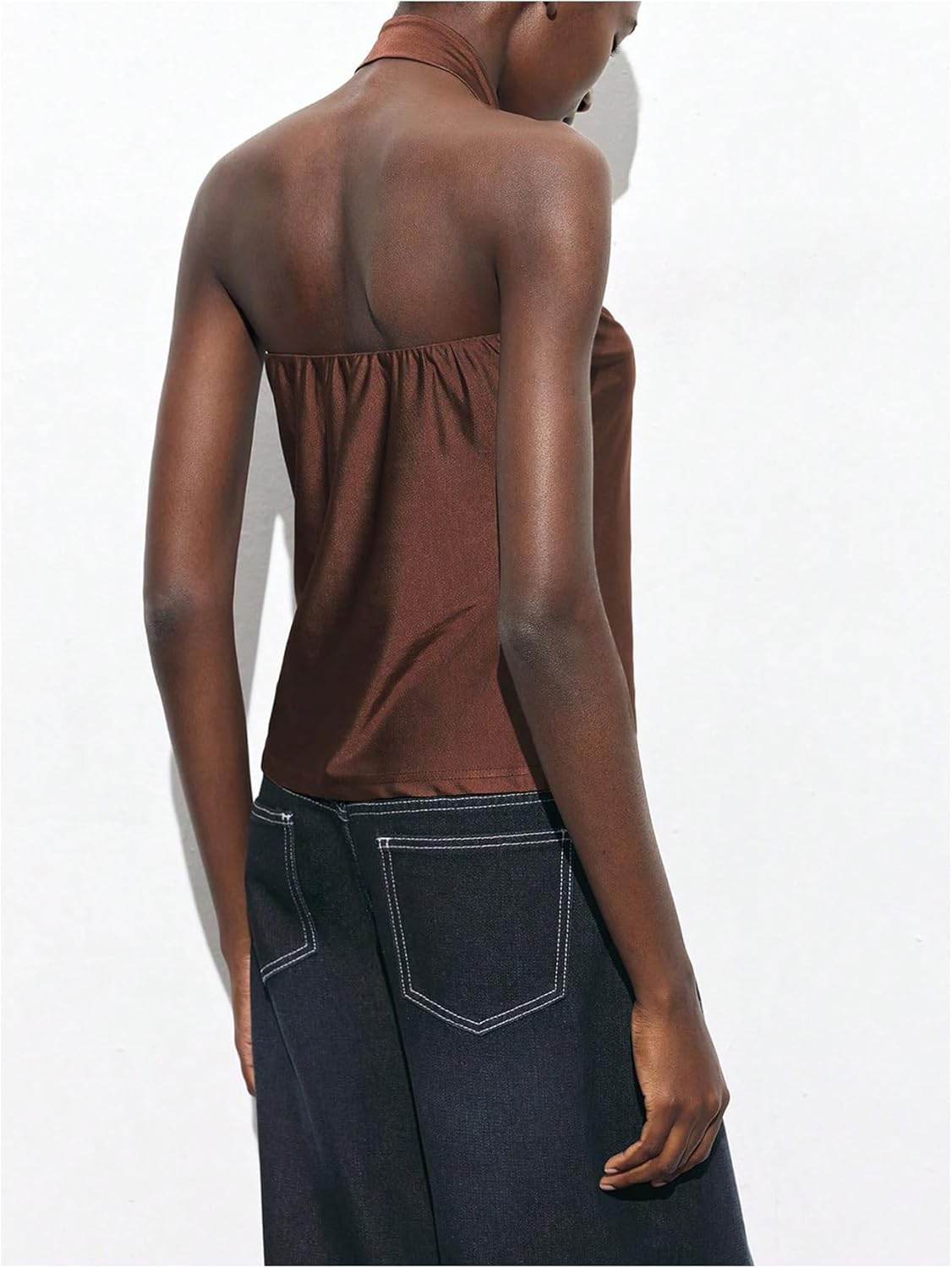 Milumia Women's Metal Backless Halter Top Ruched Split Hem Sleeveless Casual Tops - Image 4