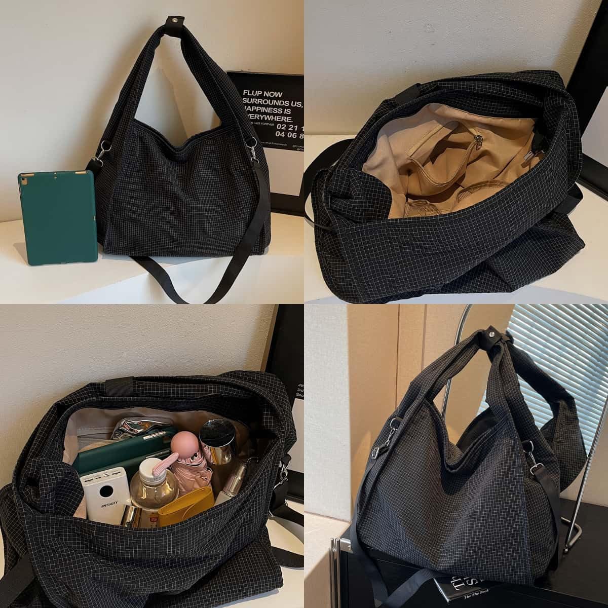 Casual Messenger Bag Plaid Nylon Crossbody Bag Laptop Bag Chic Stachel Shoulder Bag Travel Daypacks