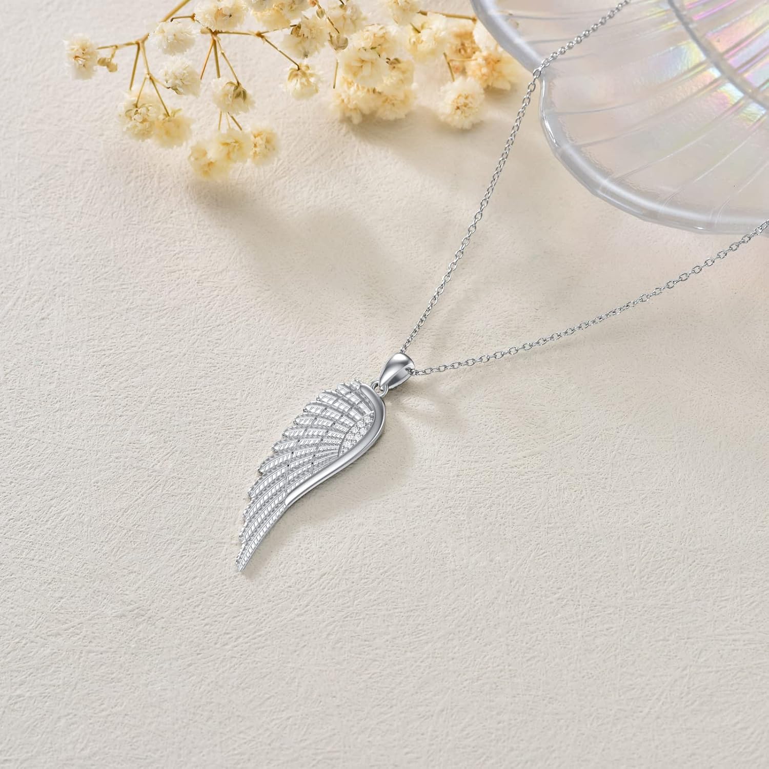 Angel Wing Necklace 925 Sterling Silver Guardian Angel Necklace Wing Diamond Pendant 18+2", Charm Angel Wing Jewelry for Women - Image 4