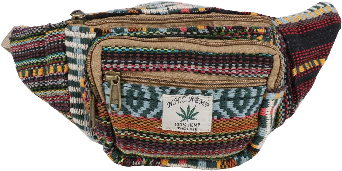 Su-Man Hemp Fanny Pack,Adjustable Waist and Multiple Pockets,Waist Bag & for all purpose