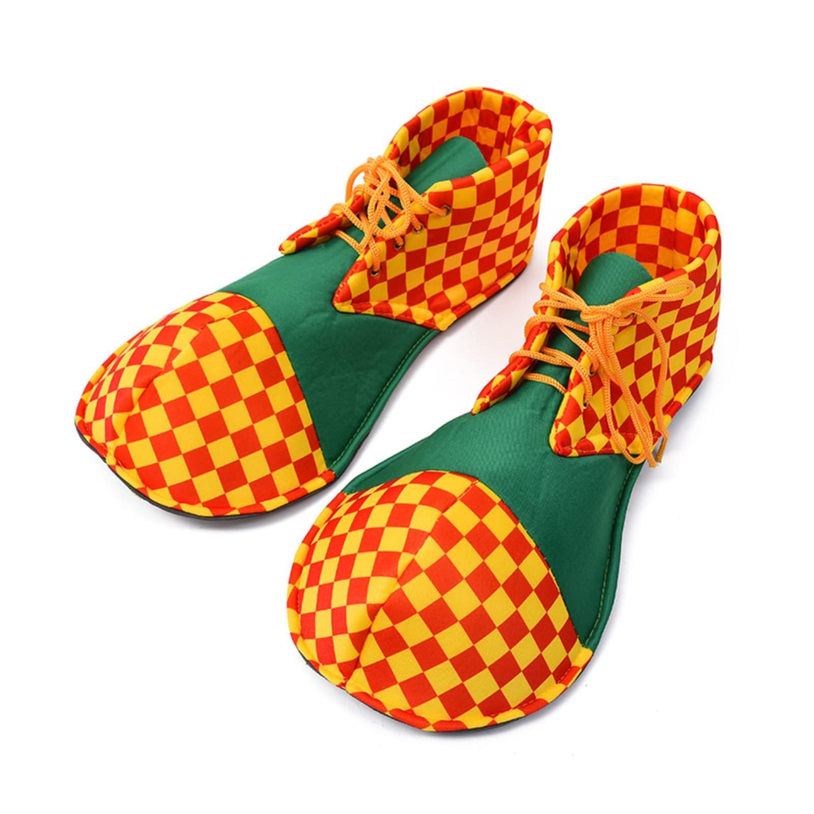 1 Pair Of Plaid Clown Shoes Large Fun Spoof Shoes Clown Costume Supplies Kids Clown Shoe Covers One Size Adjustable Lace-Up Party Performance Dress-Up Shoes for Carnival, Halloween, etc.
