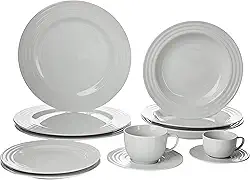 Serviço de Jantar Chá Café 42 peças em Porcelana. Modelo Redondo com Relevo Arcos. Branca com Relevo. Fabricado pela Schmidt.