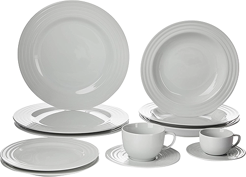 Serviço de Jantar Chá Café 42 peças em Porcelana. Modelo Redondo com Relevo Arcos. Branca com Relevo. Fabricado pela Schmidt.