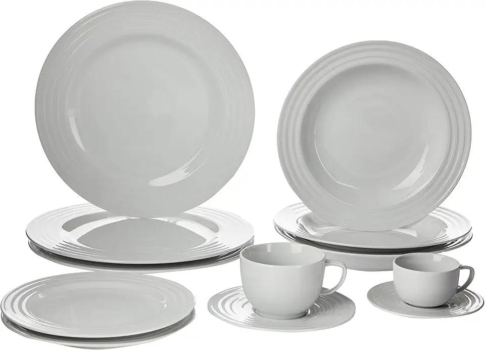Serviço de Jantar Chá Café 42 peças em Porcelana. Modelo Redondo com Relevo Arcos. Branca com Relevo. Fabricado pela Schmidt.