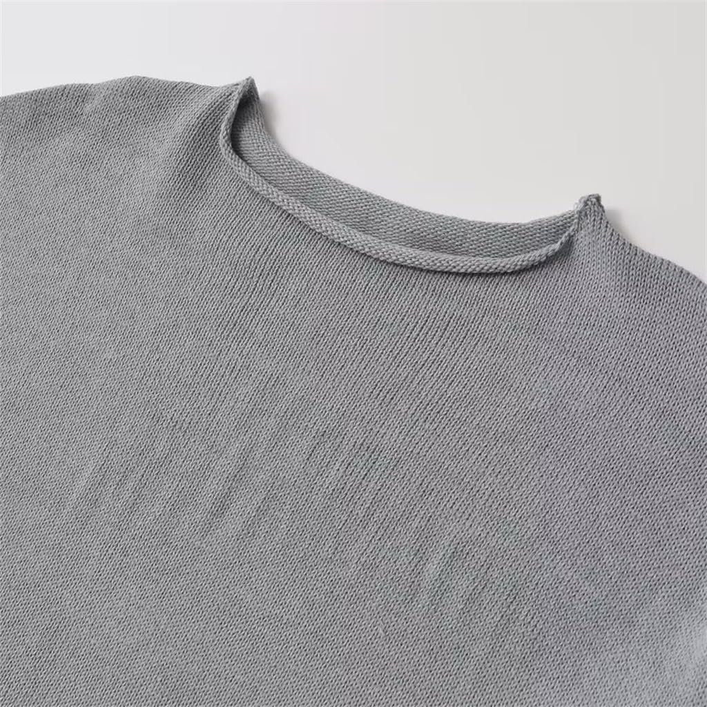 Autumn Women's Solid Color Round Neck Unstitched Trim Layer Knit Tops