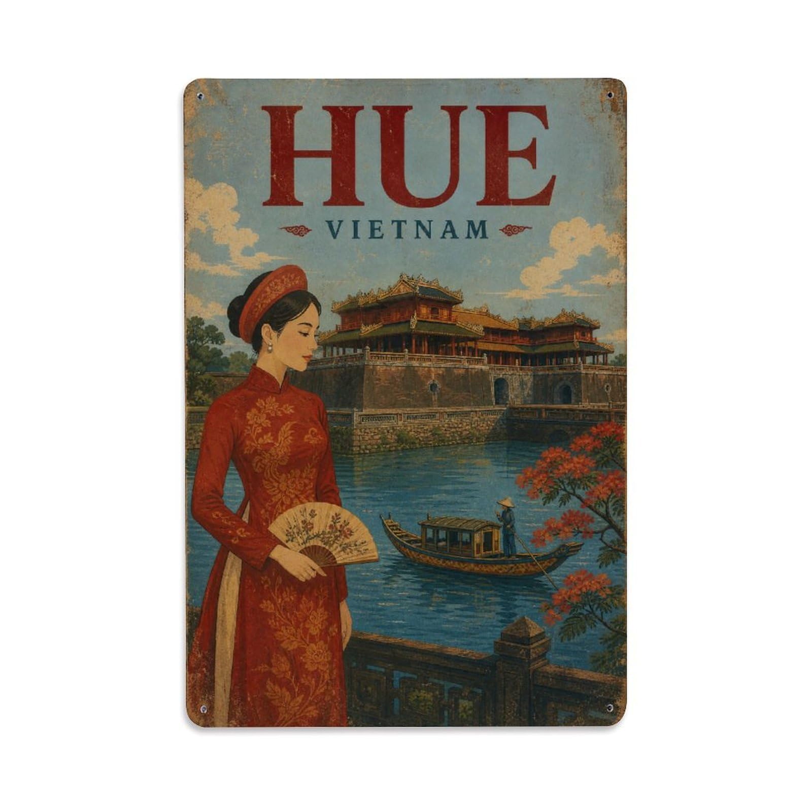 Metal Tin Sign Retro Travel Vietnam Hue