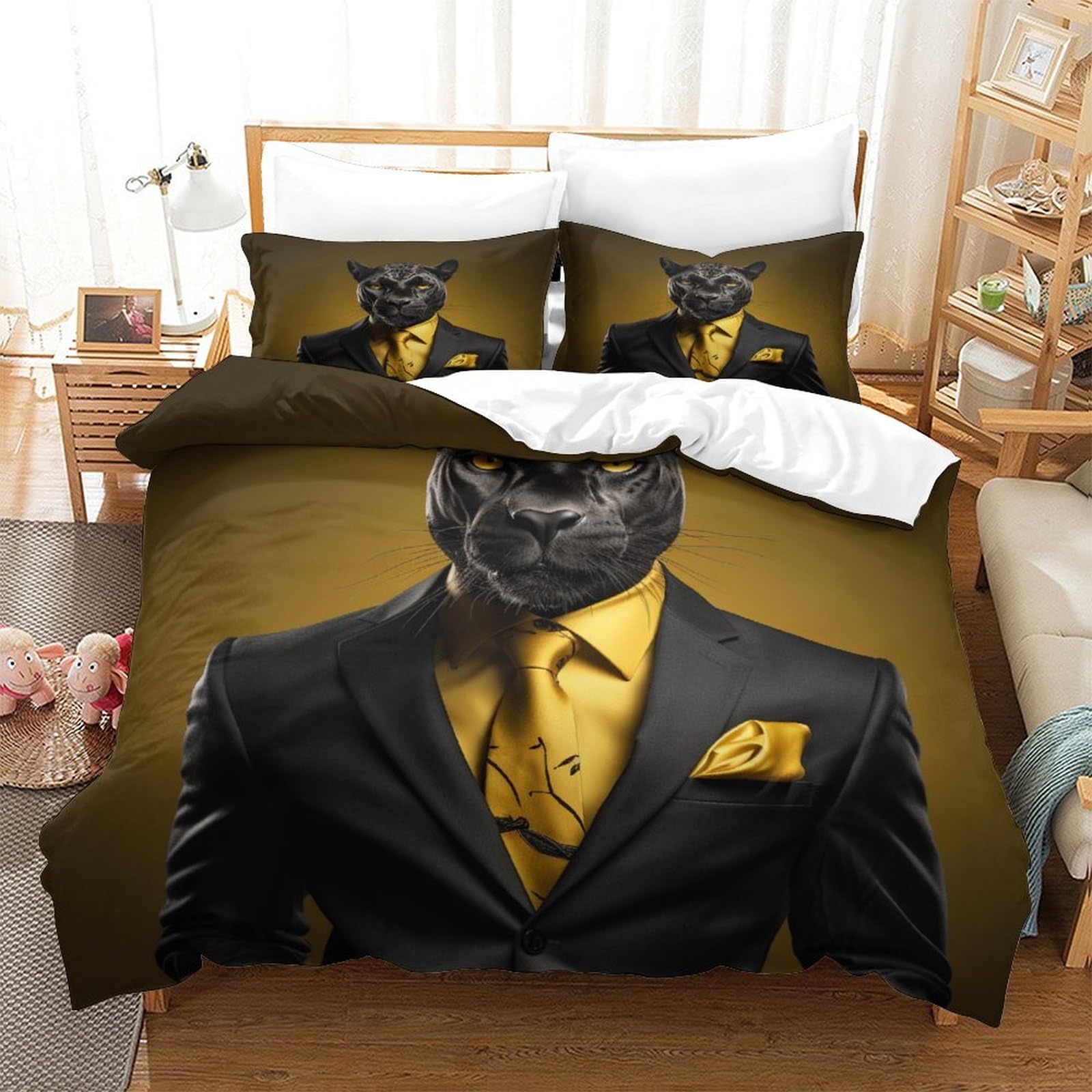P1S9U7W5Y Stylish Leopard 3D Printed Duvet Cover Set 3pcs Microfiber Animal Bedding Set King