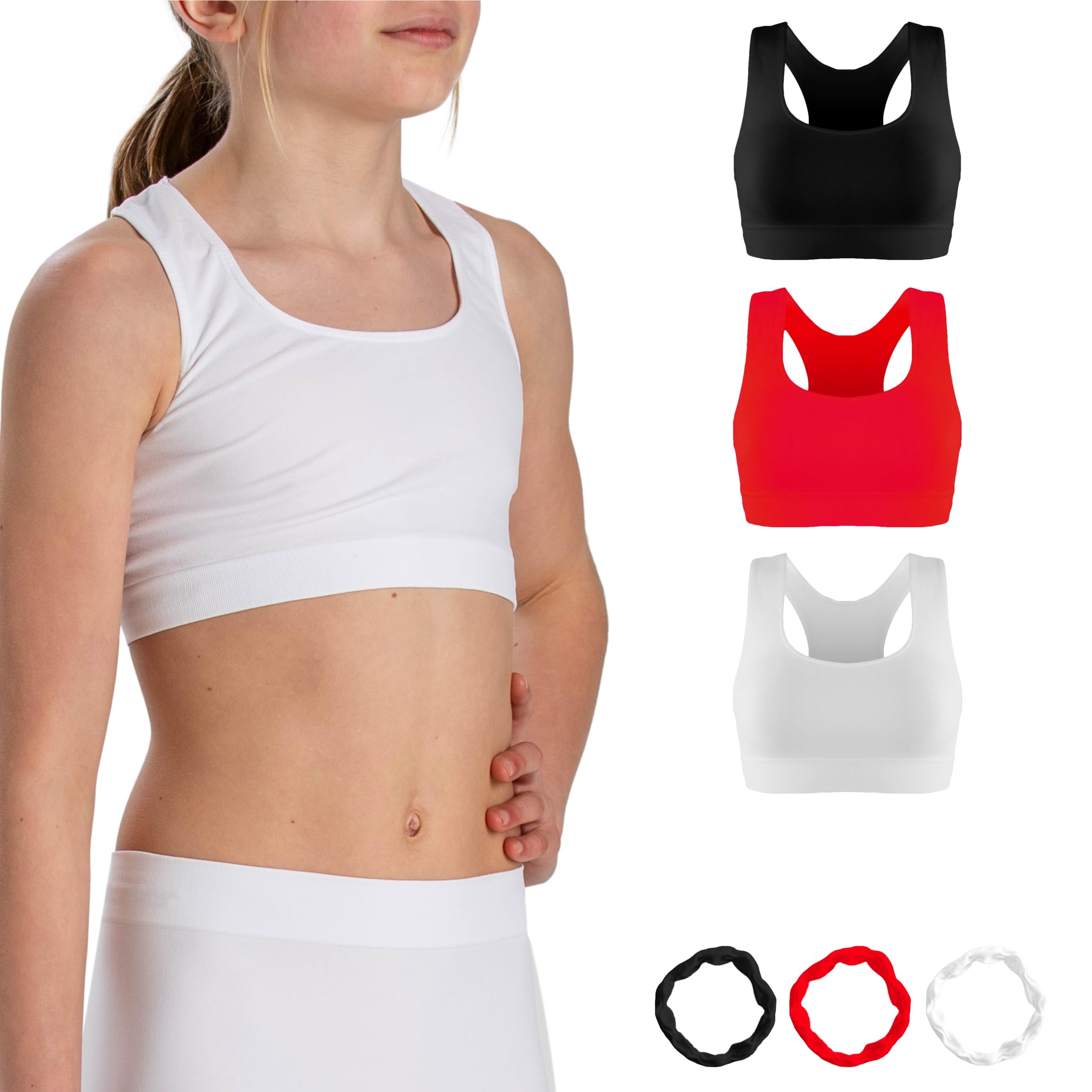 Risalti Top Niña Olímpico Microfibra 3 Pz - Tops Niña, Ropa Niña, Sujetador Niña, Camiseta Tirantes Niña, Top Crop, Top Deportivo Niña Sin Costuras, Brazaletes de Regalo - Made In Italy
